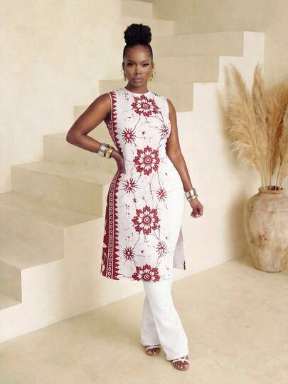 SOLERSUN Women's Summer Fashionable Bohemian Floral Print Sleeveless Split Hem Maxi Vest