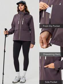 OutZeal Women Water-Resistant Front Zip Pocket Hooded Outdoor Jacket Hiking Camping - Purple - View 5