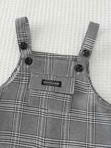 Cozy Pixies Bộ áo liền quần mùa hè cho bé trai, có túi phía trước, trang trí nhãn dệt, vải kẻ caro, dây đeo có thể điều chỉnh. - Nhiều màu - Xem 3