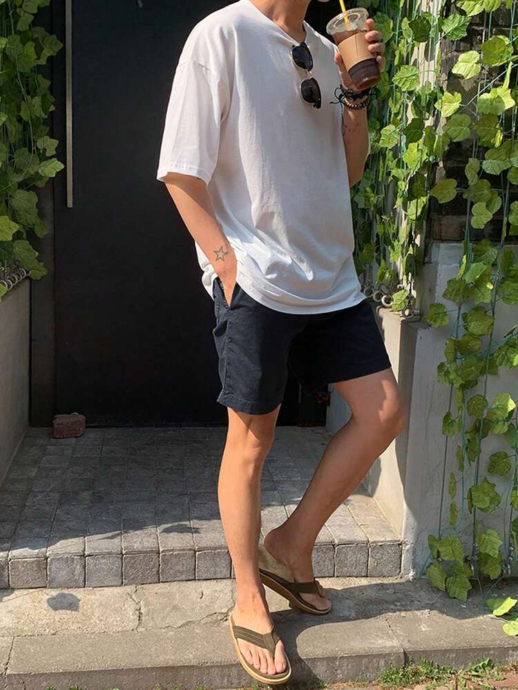 Navy Blue Casual Pocket Shorts For Men, Summer