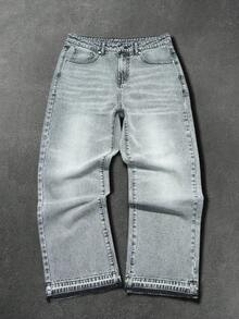 Manfinity EMRG Men's Casual Commuter Pants, Loose Straight Leg, Cement Gray Washed Design - Grey - View 3