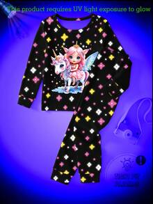 1 Bộ đồ ngủ dài tay và quần ôm sát in hình kỳ lân và ngôi sao phát sáng trong bóng tối dành cho bé gái - trắng - Xem 8