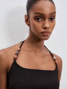 ATUI Studio 女士条纹串珠吊带背心 - 黑色 - 查看 3