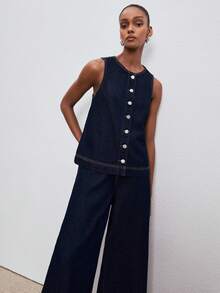 ATUI Studio Women's Sleeveless Denim Vest & Pants Set - Blue - View 2