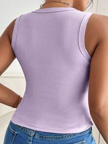 SHEIN VCAY Áo ba lỗ màu trơn đơn giản cỡ lớn thường ngày - Màu tím - Xem 3