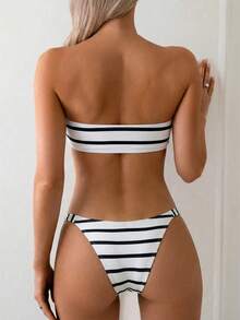 Swim Mod Bộ bikini hai mảnh kẻ sọc họa tiết nhiệt đới dành cho nữ, trang phục nghỉ dưỡng thường ngày. - Nhiều màu - Xem 2
