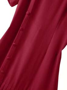 GlowEve CURVE Plus Size Elegant Solid Color Pleated Hem Dress, Summer - Burgundy - View 4
