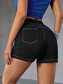 Flexra Women's Casual Washed Slim Fit Denim Shorts, Summer - Black - View 2