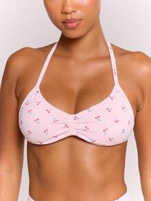 Musera Sport Cherry Print Scrunch Sports Bra Only Active Workout Gym Cute Pilates Fitness Dailly - Pink - View 6