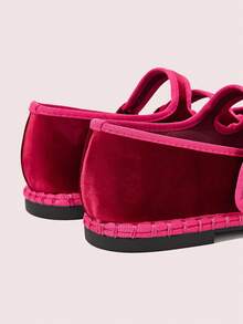 CUCCOO DOLLMOD 女士经典酒红色双条纹丝绒平底鞋 - 酒紅色 - 查看 9