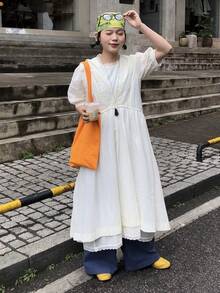 DAZY Đầm midi họa tiết hoa kiểu Hàn Quốc 2 trong 1 dành cho nữ, thích hợp cho kỳ nghỉ hè. - trắng - Xem 5
