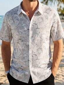 VIVINTIMO Men's Ocean Dolphin Print Vacation Shirt Hawaii Mens Shirt Beach Men Shirt Mens Hawaiian Shirt Nautical Shirt Seashell Shirt - Multicolor - View 1