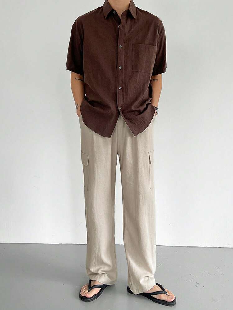 Men's Grey Long Pants With Large Side Pockets, Spring