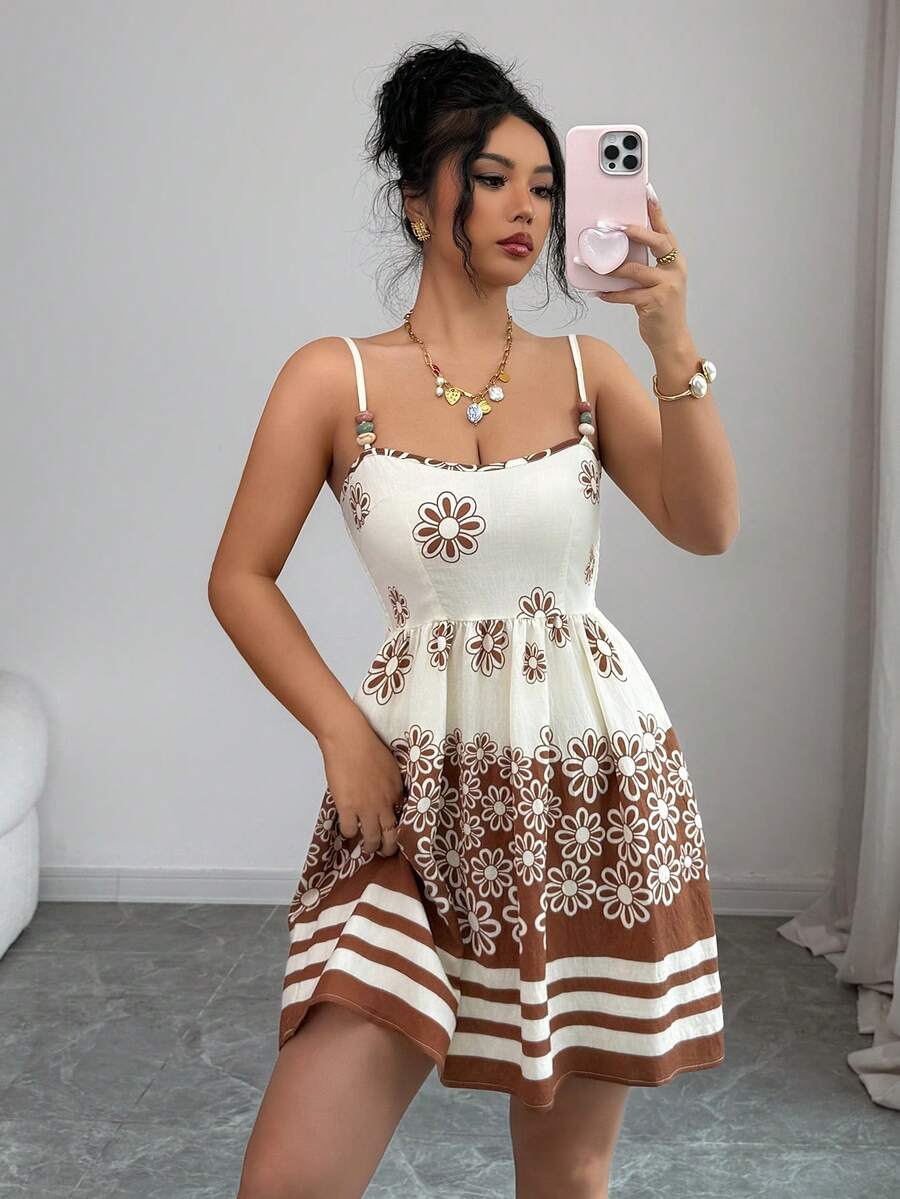 Rafferiza 印花吊带串珠装饰露背迷你连衣裙，度假风 - 彩色 - 查看 1