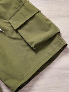 2 pezzi/Set Maglietta grafica casual e pantaloncini cargo con vestibilità ampia per ragazzi adolescenti - Verde militare - Visualizzare 4
