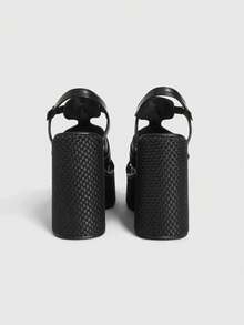 Sugerpunk 女士厚底凉鞋，露趾坡跟厚底凉鞋，时尚鞋履 - 黑色 - 查看 8