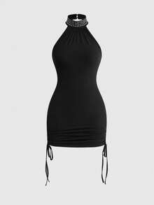 ROMWE 派对及音乐节紧身露背迷你连衣裙 - 黑色 - 查看 1