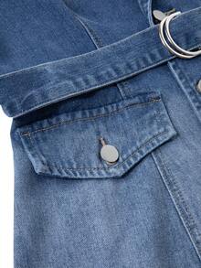 GlowEve 女士休闲翻领单排扣牛仔夹克，日常百搭 - 藍色 - 查看 5