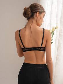 DesireSculpt 1pc Women's Houndstooth Lace Underwire Push-Up Bra - Black - View 2