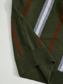 RONVEXI Polo Rajut Pria Lengan Pendek Motif Garis-garis Blok Warna untuk Liburan & Perjalanan Kasual Musim Panas - MultiWarna - View 7
