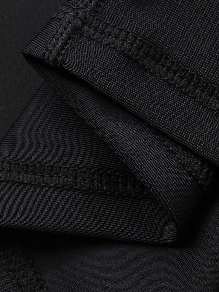 Men's Letter Print Splice Sleeve Rash Guard, Slim Fit Swimwear For Summer