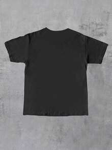 Women's Casual Letter & Cat Print Round Neck Short Sleeve T-Shirt, Summer - Black - View 2