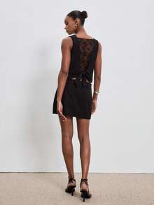 ATUI Studio Women's Sexy Lace Backless Crop Top - Solid Color Sleeveless Tank Top, Minimalist Design Summer Going-Out Top - Black - View 5