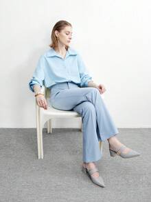 CUCCOO BIZCHIC 浅蓝色清新经典简约方扣舒适通勤时尚尖头后跟透气厚底鞋 - 淺藍色 - 查看 6