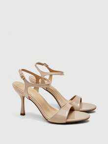 CUCCOO BIZCHIC Zapatos de mujer nuevos para primavera y verano, de color albaricoque, con puntera redonda, tacón fino y alto, correa de tobillo. Sandalias de tacón alto versátiles, cómodas y de moda para uso diario. - Albaricoque - Ver 7