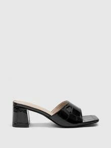 CUCCOO BIZCHIC Women Shoes Spring And Summer New Fashion Versatile Thick Heel Square Toe Crocodile Pattern Black PU Leather High Heel Sandals Commuter Party Wear - Black - View 2
