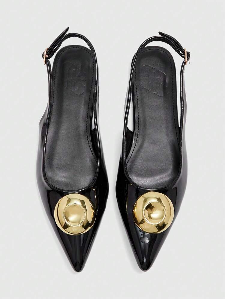 CUCCOO BIZCHIC 1 Pair Sexy Pointed Toe Metallic Buckle Patent Leather Women Pumps Spring Shoes