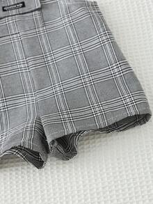 Cozy Pixies Bộ áo liền quần mùa hè cho bé trai, có túi phía trước, trang trí nhãn dệt, vải kẻ caro, dây đeo có thể điều chỉnh. - Nhiều màu - Xem 5