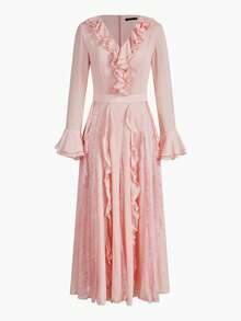 ZEYLAH 垂坠对比蕾丝荷叶边连衣裙 - 淺粉色 - 查看 1