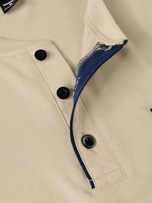 Manfinity Homme 男士纽扣休闲日常短袖T恤 - 杏色 - 查看 6