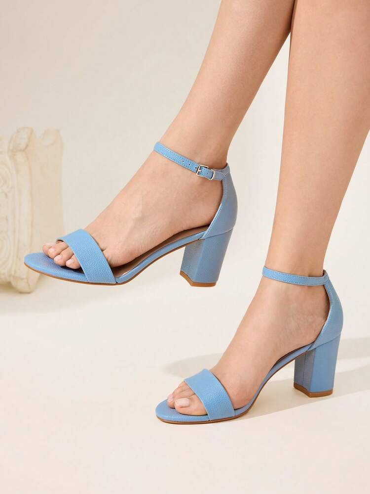 CUCCOO CHICEST Women's Shoes, New Spring/Summer Solid Color Peep Toe Chunky Heel Comfortable Soft Commute All-Match Ankle Strap Pumps, Sky Blue PU Leather, Versatile For Work And Daily Wear Valentine's Day Elegant Shoes Wedding Shoes
