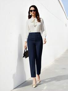 Aveloria Modichic Women's Solid Color Simple Daily Suit Pants  - Navy Blue - View 4