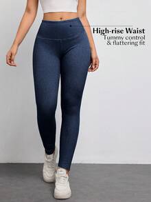 SHEIN PETITE Women's High Waist Slim Fit Versatile Daily Wear Jeans - Dark Wash - View 2