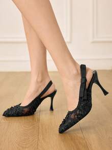 CUCCOO HITCHD Women Shoes Spring Summer Stereo Petal Bow Pointed Retro Mesh Black Mule Shoes Wedding Party Dating - Black 3 - View 7