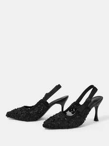 CUCCOO HITCHD Women Shoes Spring Summer Stereo Petal Bow Pointed Retro Mesh Black Mule Shoes Wedding Party Dating - Black 3 - View 9
