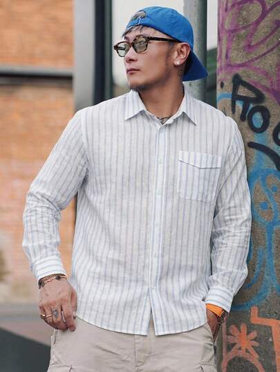 DAZY Men's Striped Long Sleeve Shirt, Spring