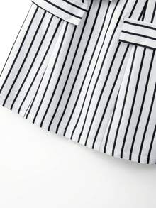 SHEIN Elenzya 女士黑白条纹无袖蝴蝶结装饰圆领腰带口袋A字迷你连衣裙，优雅通勤可爱百搭春夏款 - 黑與白 - 查看 7