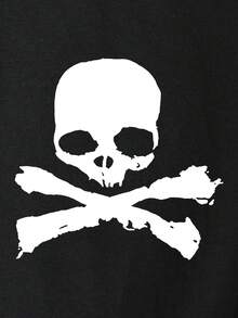 女士休闲骷髅印花短袖T恤，时尚百搭，适合万圣节、街头风、日常通勤。 - 黑色 - 查看 4