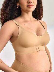 1件装女士无缝前扣无钢圈哺乳孕妇文胸 - 咖啡棕 - 查看 6