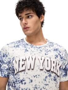 Áo nỉ nam kiểu dáng thường ngày với họa tiết giả bông tuyết, in tiếng Anh. - Màu xanh bụi bặm - Xem 7