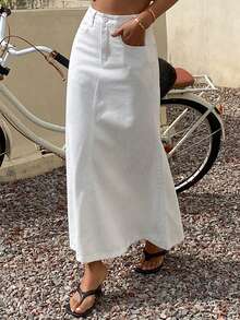 DAZY Women's Regular Waist Mermaid Maxi Denim Skirt, Elegant - White - View 5