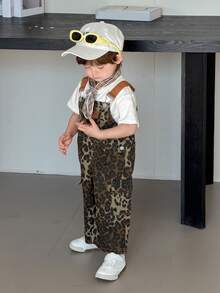 DAZY Quần yếm in họa tiết da báo cho bé trai, kiểu Hàn Quốc, quần jean năng động phong cách đường phố. - màu nâu - Xem 9