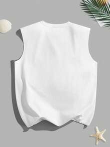 VIVINTIMO White Label 男士度假风棕榈树字母印花背心 - 白色 - 查看 4