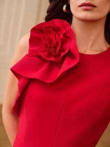 ZEYLAH 优雅3D立体花朵收腰修身长款鱼尾连衣裙，春夏款 - Fiery Red - 查看 2