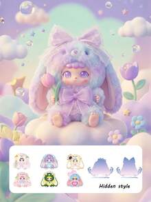 POKOJA LAND Bunny Hooded Character Blind Box, Collectible Mystery Figure With 6 Regular Styles & 2 Hidden Models, Lace & Bow Accent Details, Pastel Tones With Expressive Big Eyes, Decorative Companion For Home, Bedroom, Living Room. - Tide play blind box - View 11