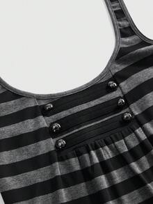 ROMWE Grunge Punk 复古骑兵纽扣设计条纹高领上衣 - 彩色 - 查看 3